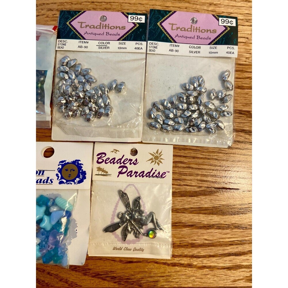 VTG LOT Sea Glass Beads NEW Blue Moon Bead Czech Rep Elizabeth Ward Fairy Beadey - Picture 2 of 10